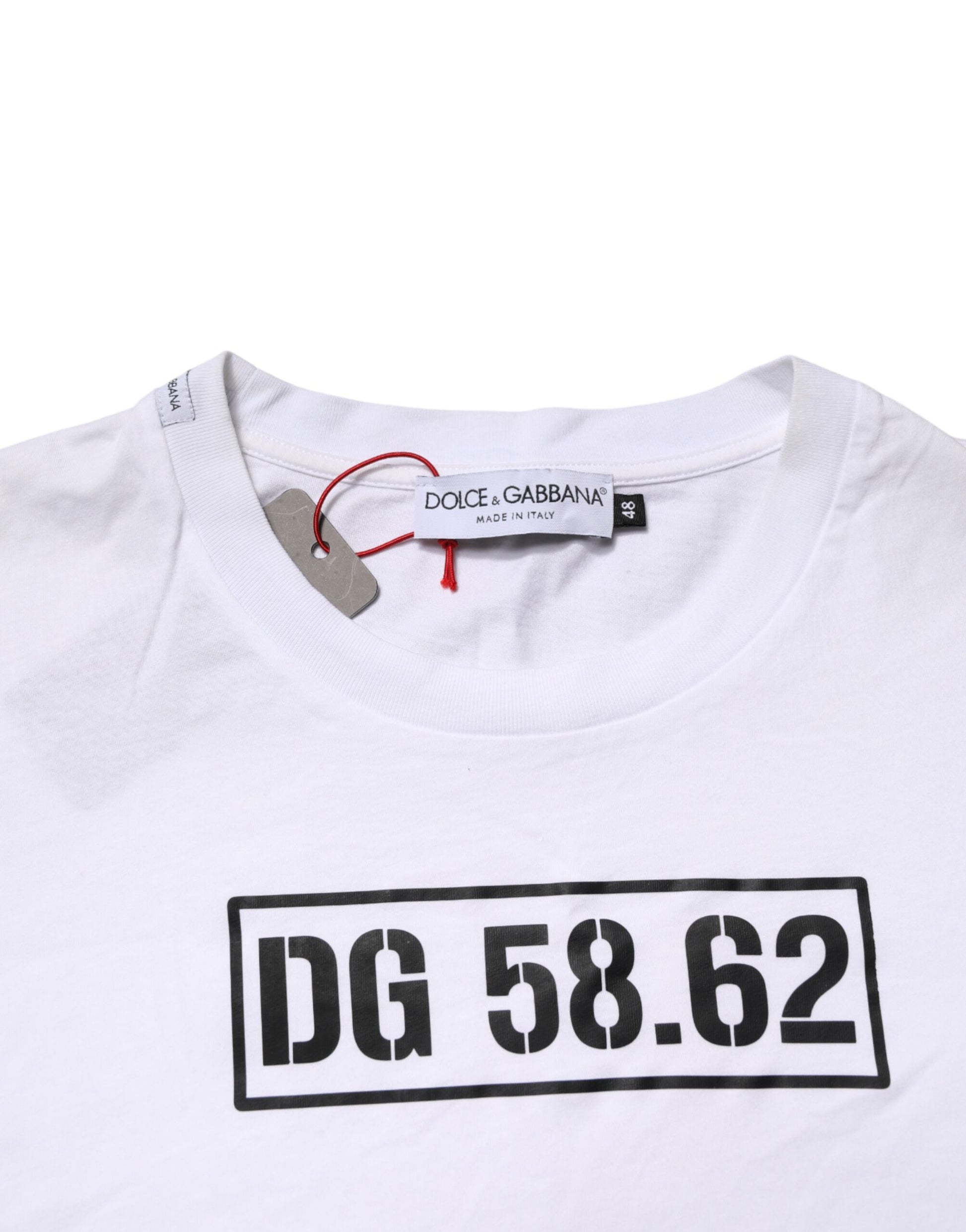 White t-shirt with black lettering