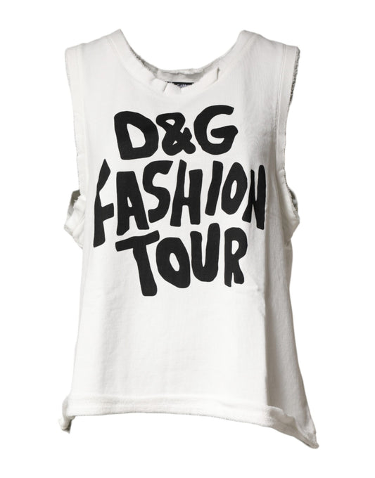 White tank top with black lettering