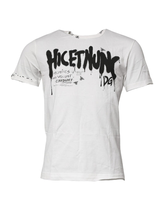 White t-shirt with black spray paint design