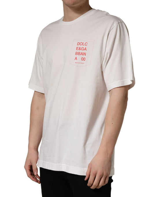 White t-shirt with red text