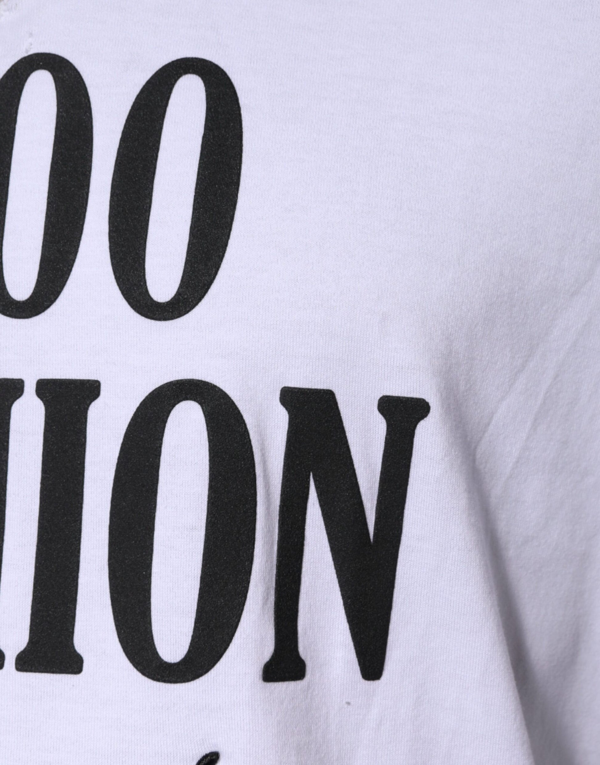 White t-shirt with black lettering