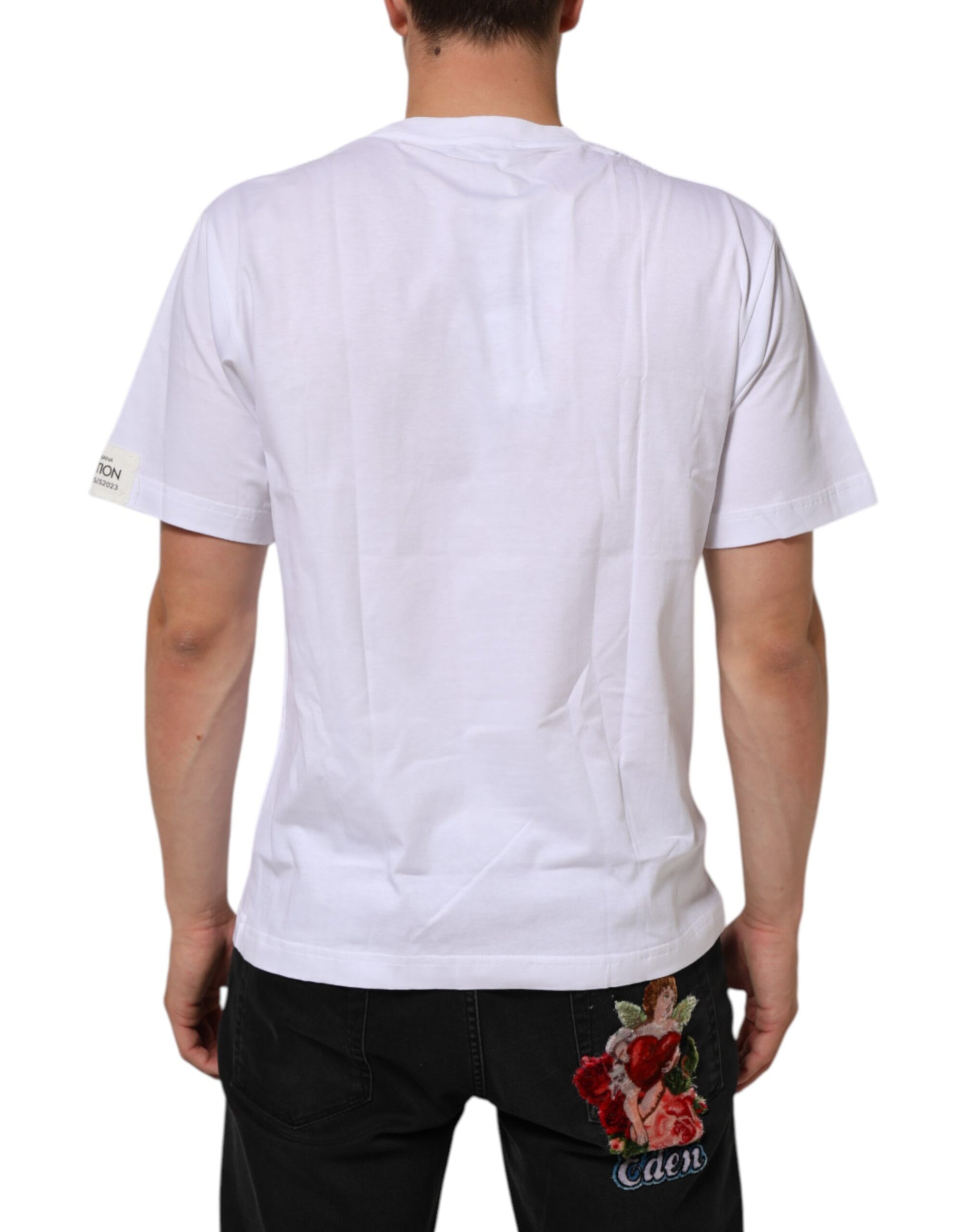 White t-shirt with graphic on back