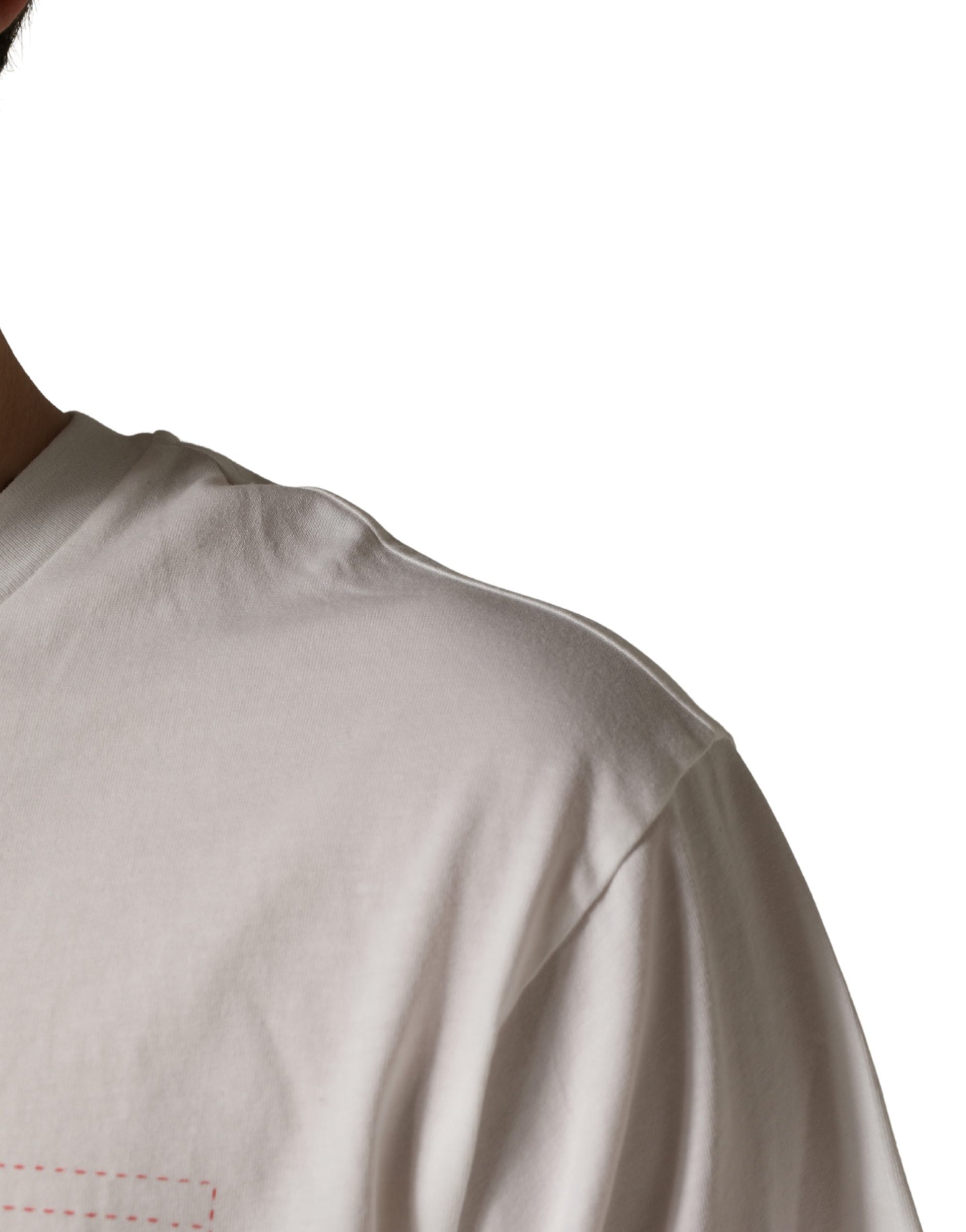 White t-shirt with checkered pattern on sleeve