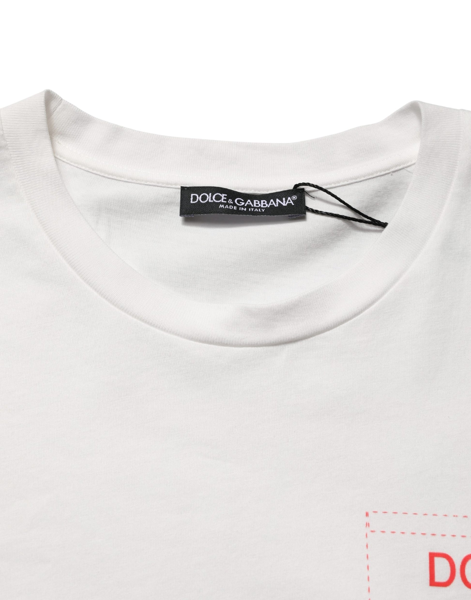 White t-shirt with black label on neck