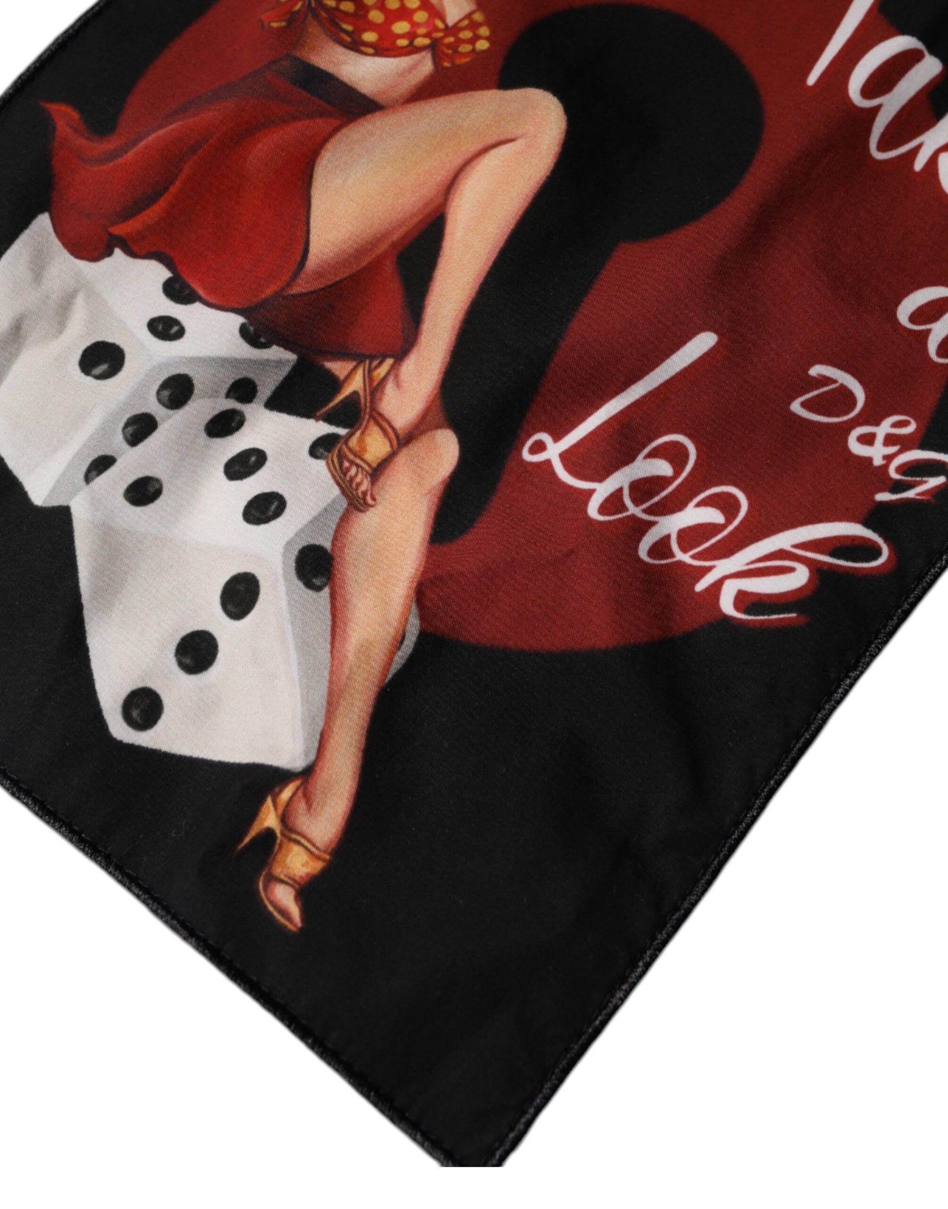 Towel with a vintage illustration of a woman in a red dress