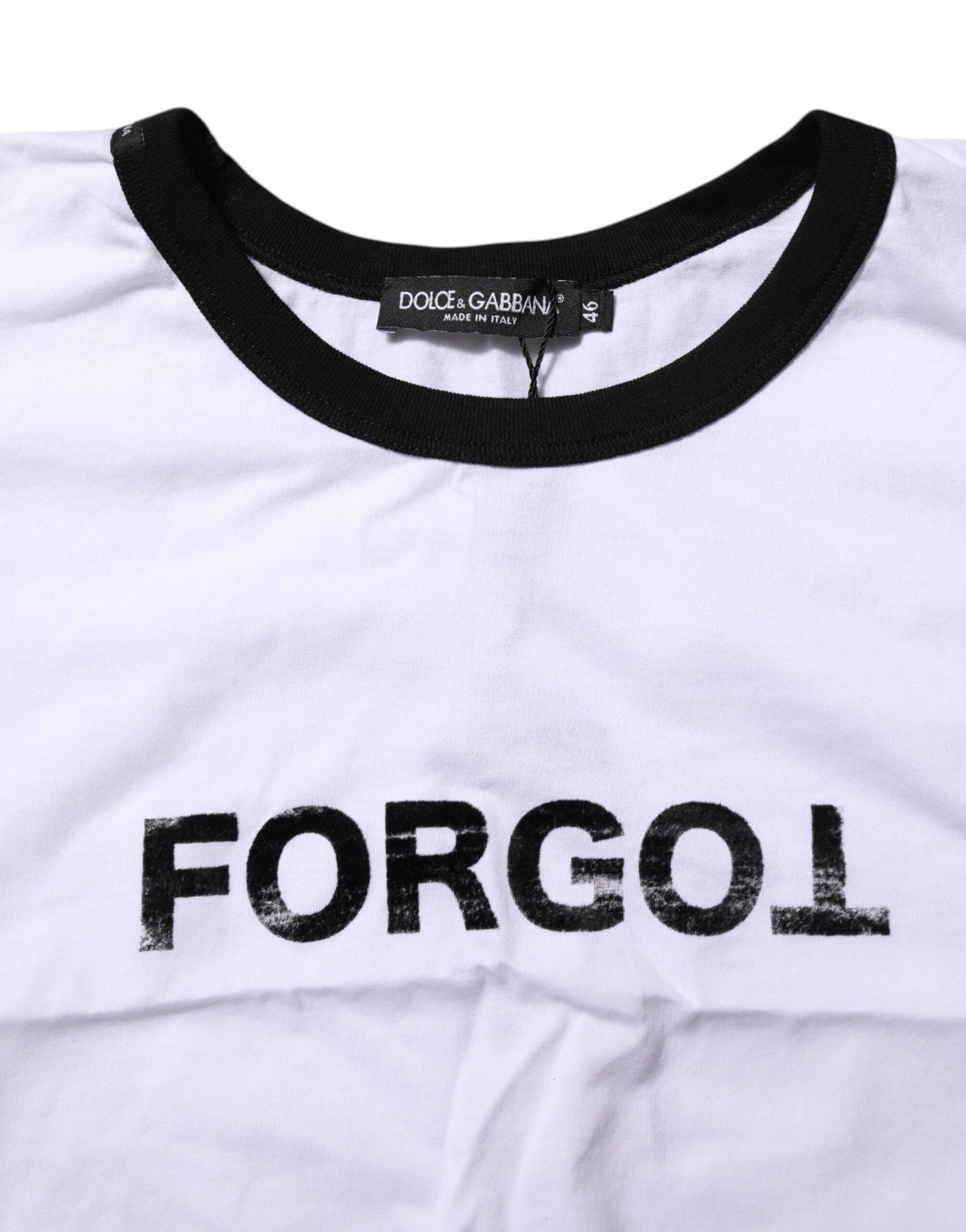 White t-shirt with black lettering