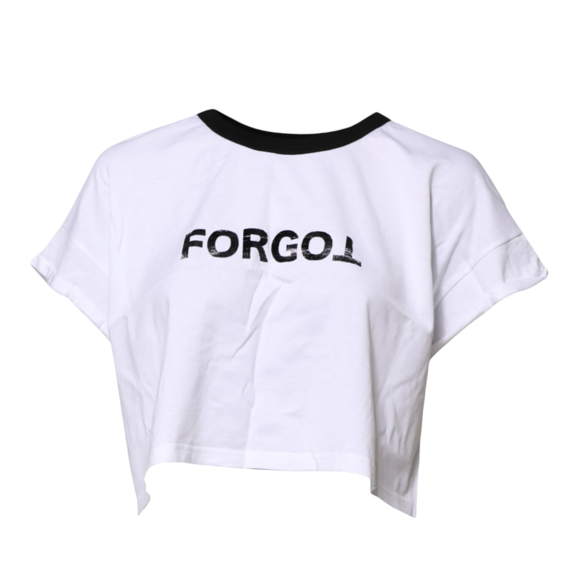 White t-shirt with black lettering