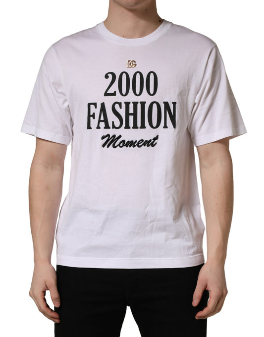 White t-shirt with black lettering
