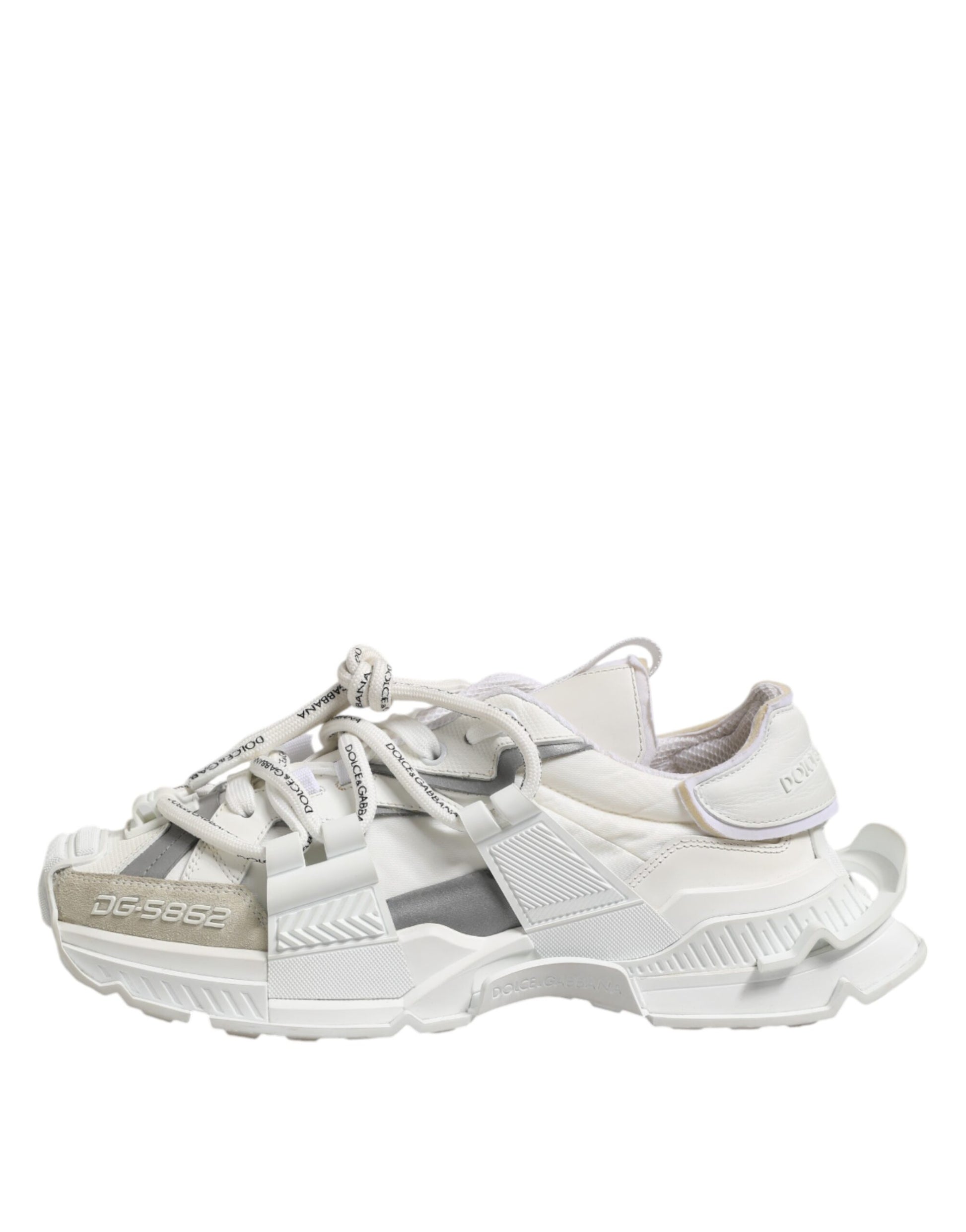 White sneaker with laces and a pull tab on the back