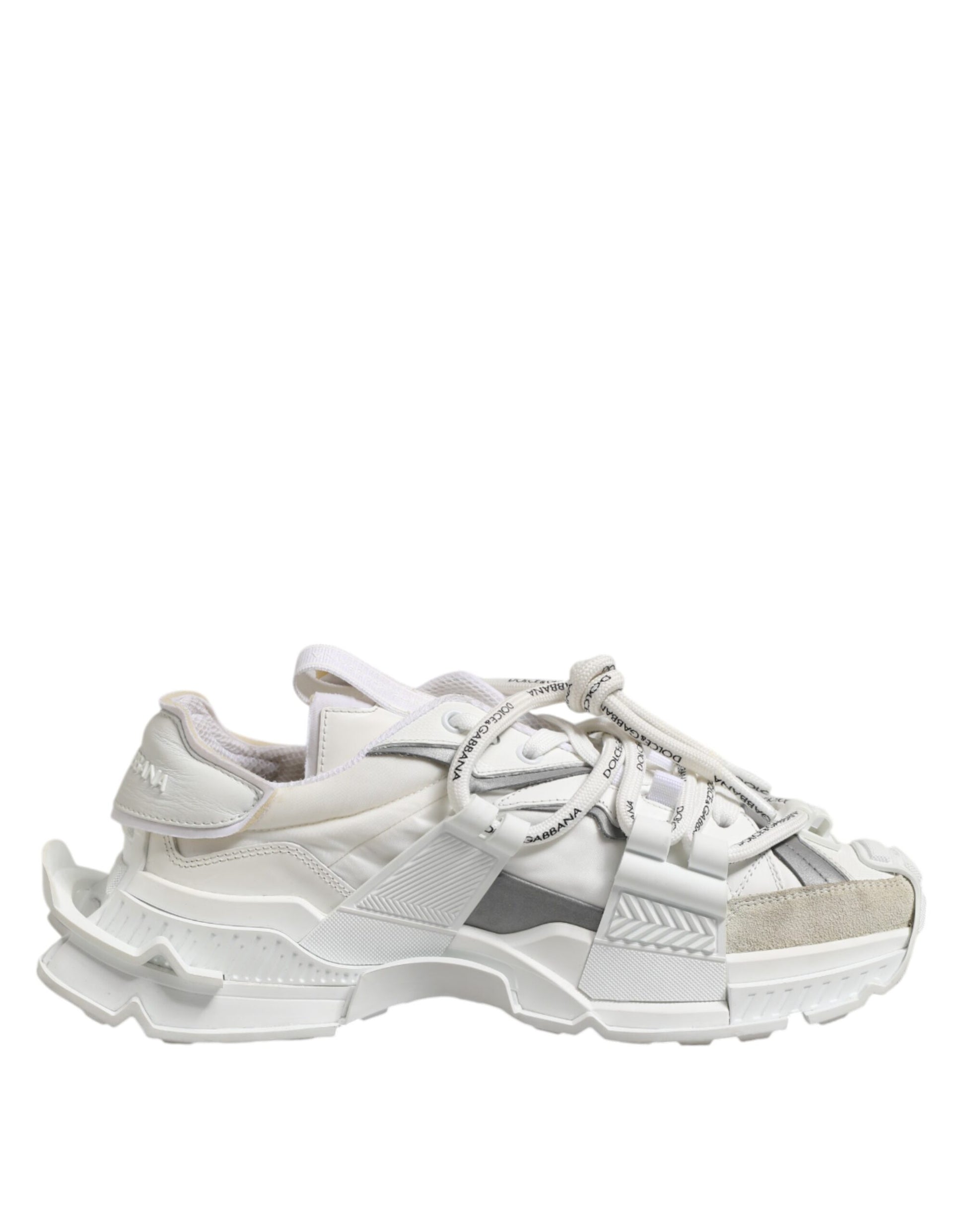 White sneaker with laces and a pull tab on the back