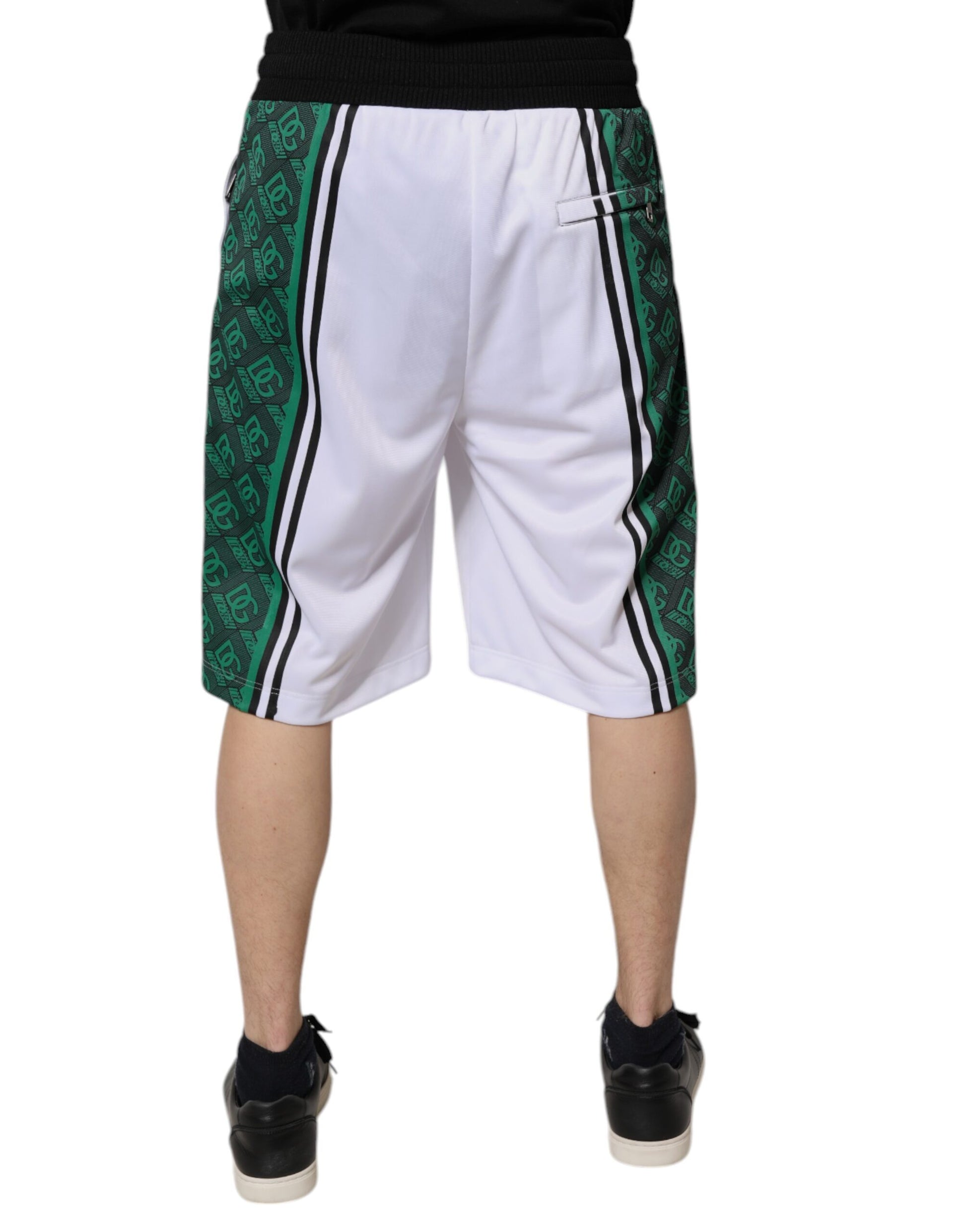 White green men's jersey sweat shorts with logo detailing