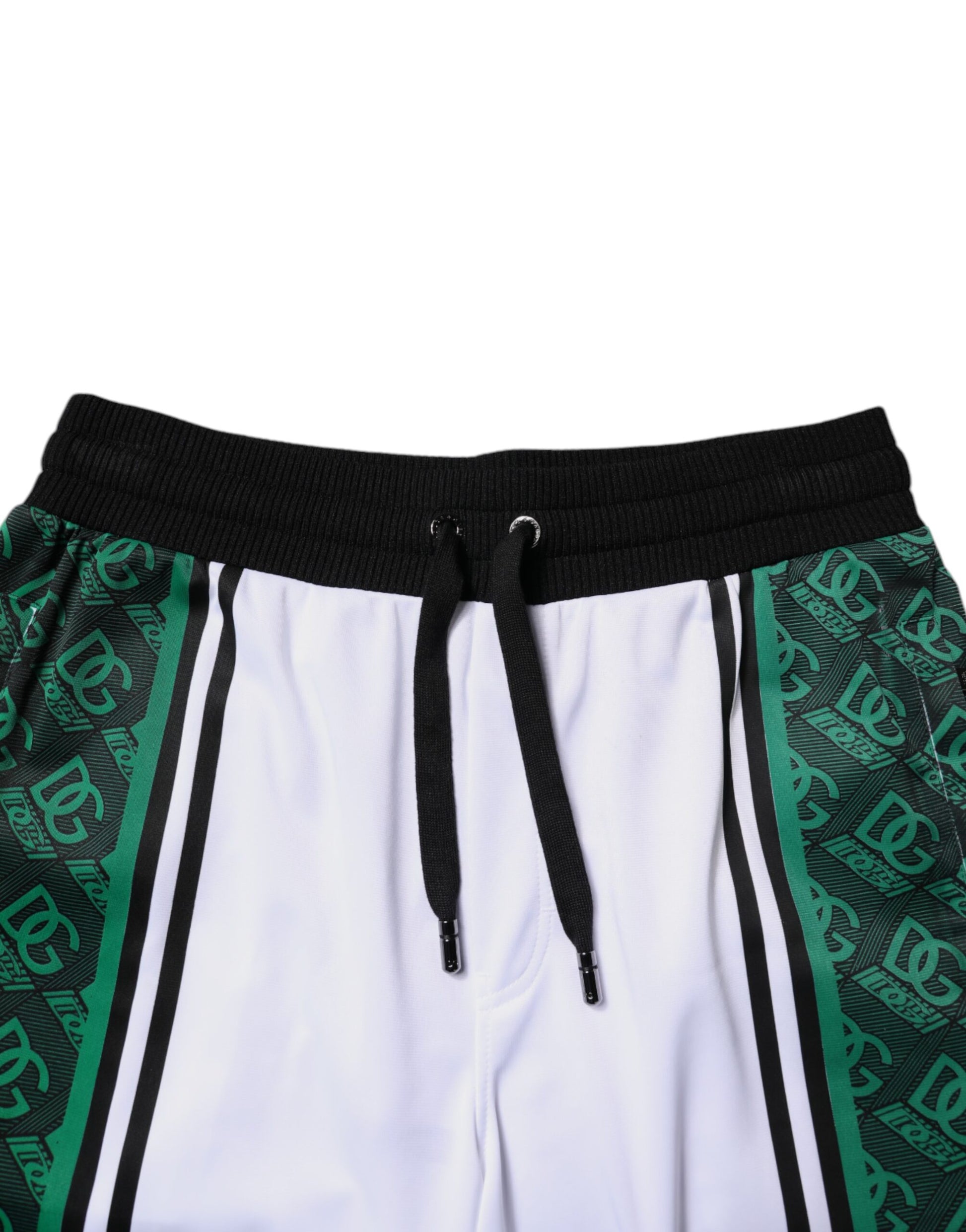 White green men's jersey sweat shorts with brand logo