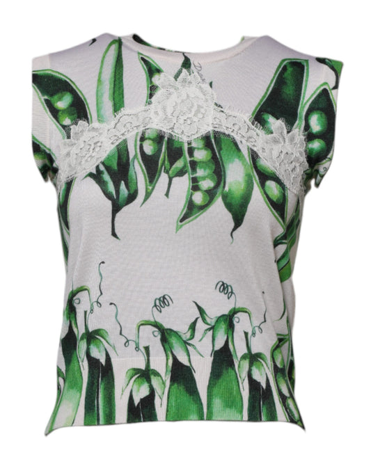 White shirt with green pepper print