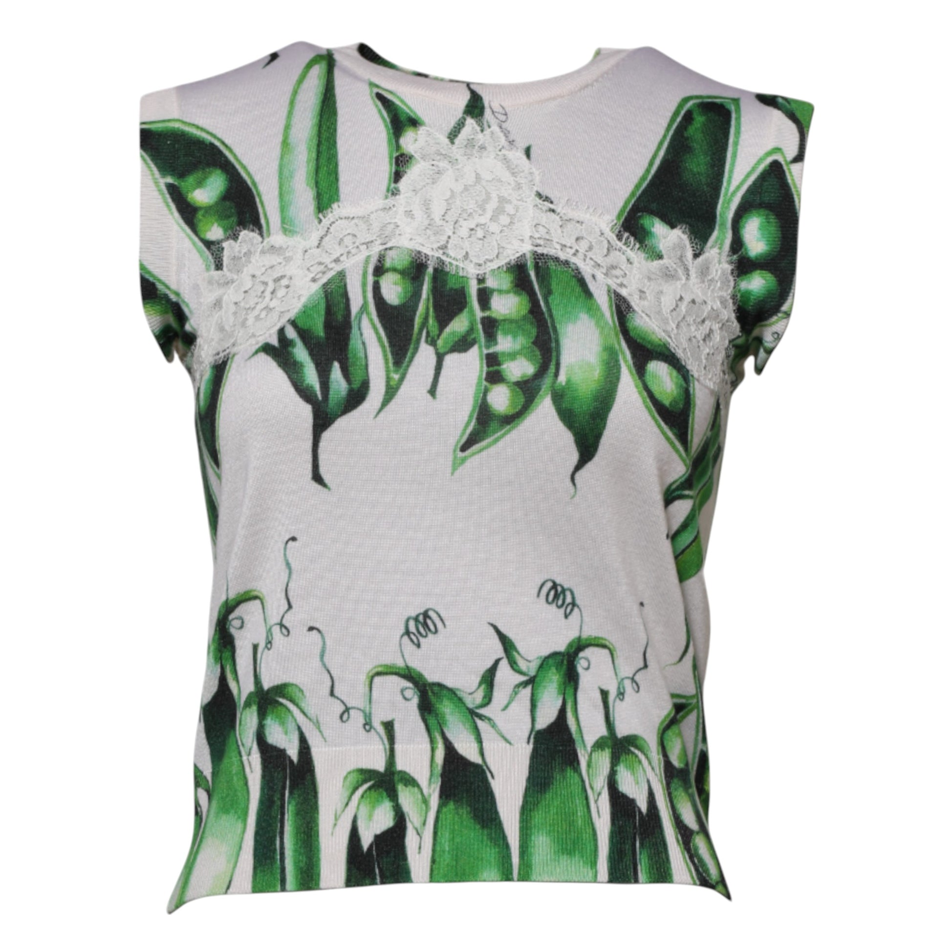 White shirt with green pepper print