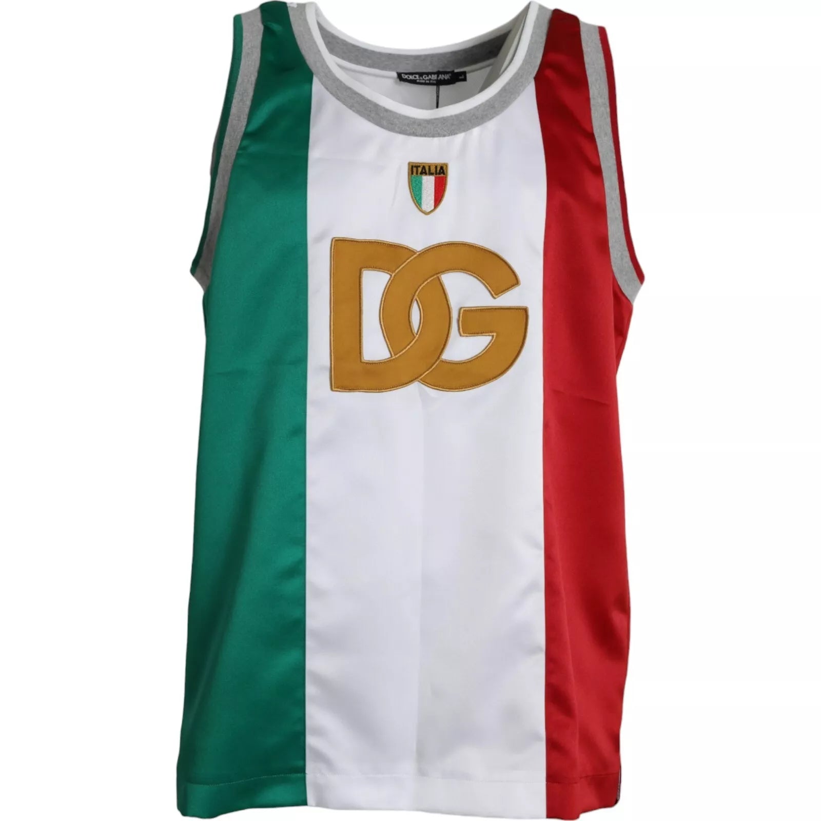 Red white and green tank top with DG logo