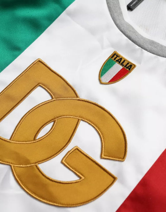 White soccer jersey with gold letters and logo