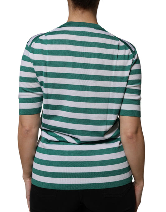 Green and white striped sleeveless top
