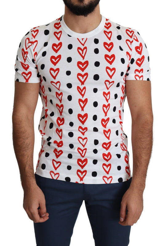 Red and white graphic t-shirt with heart pattern
