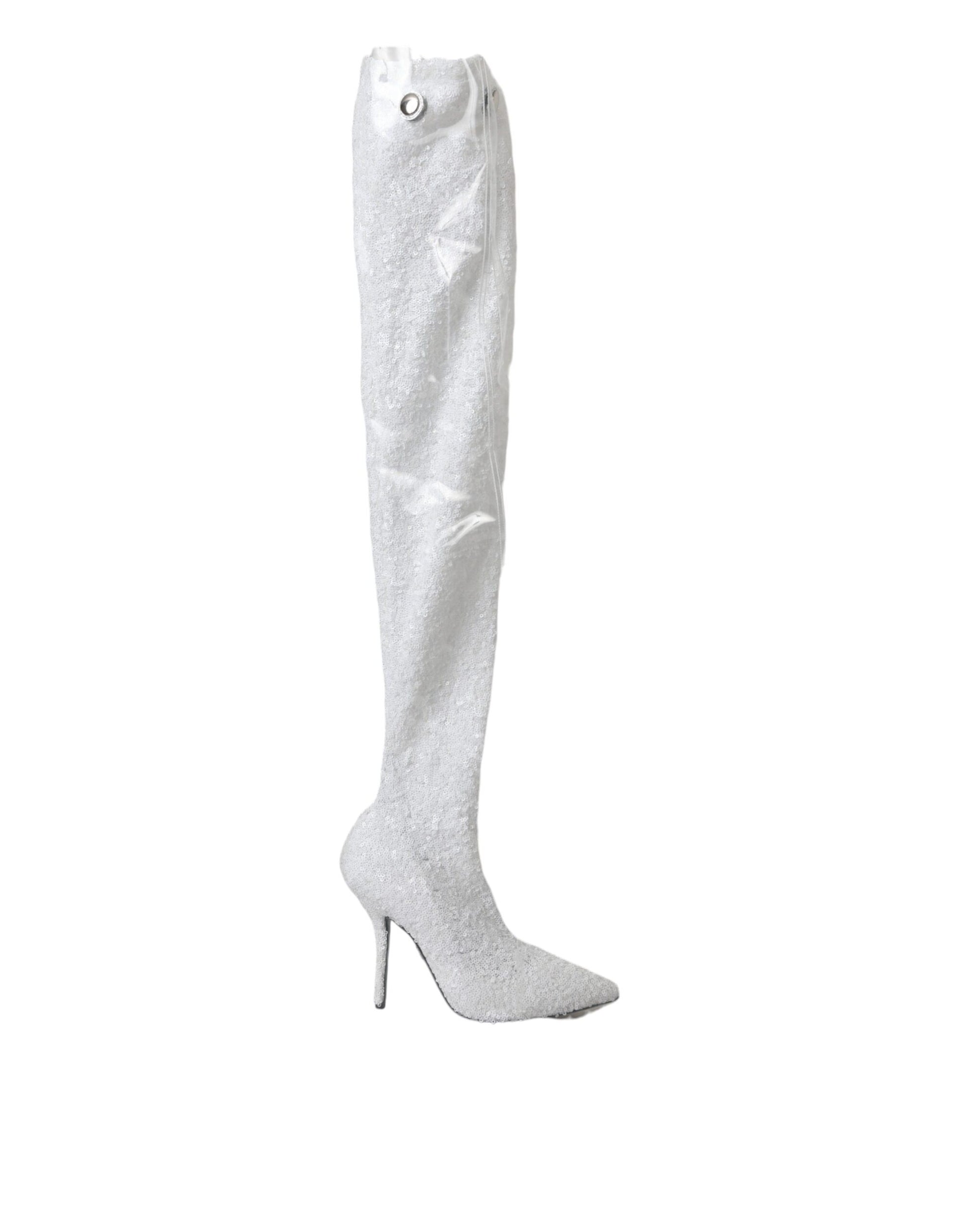 Silver glittery knee high boots