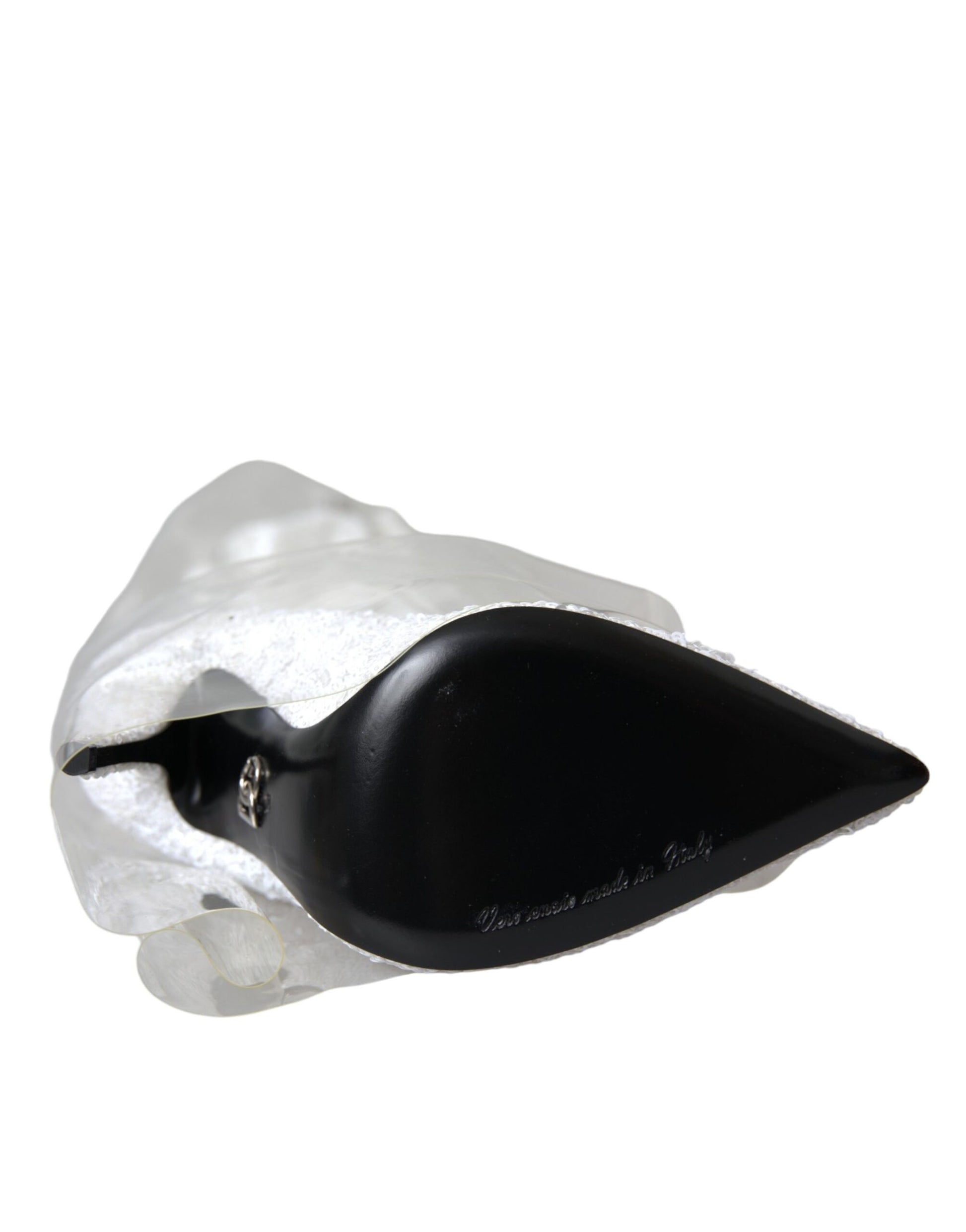 Black and white earbuds in a clear case