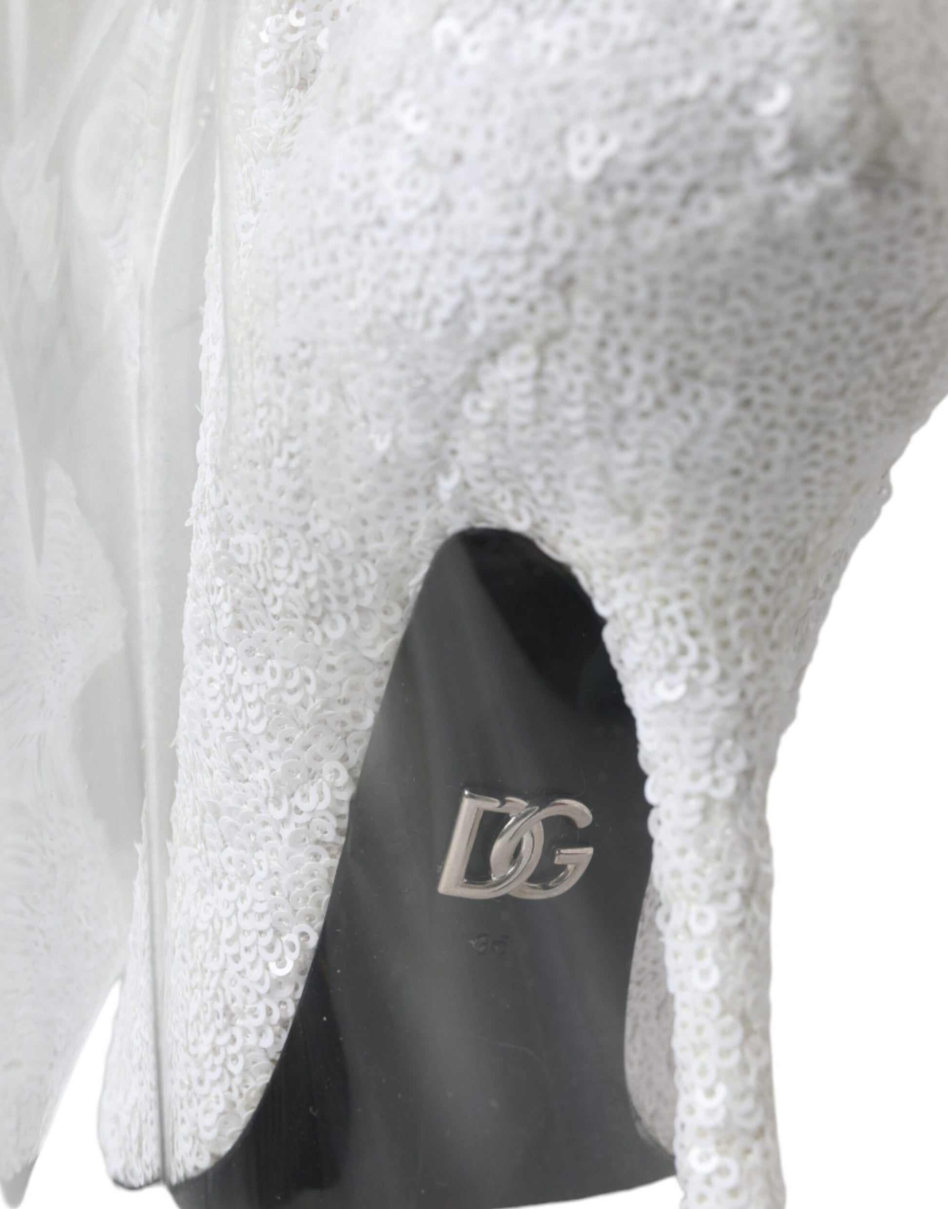 High heel shoe with a glittery texture
