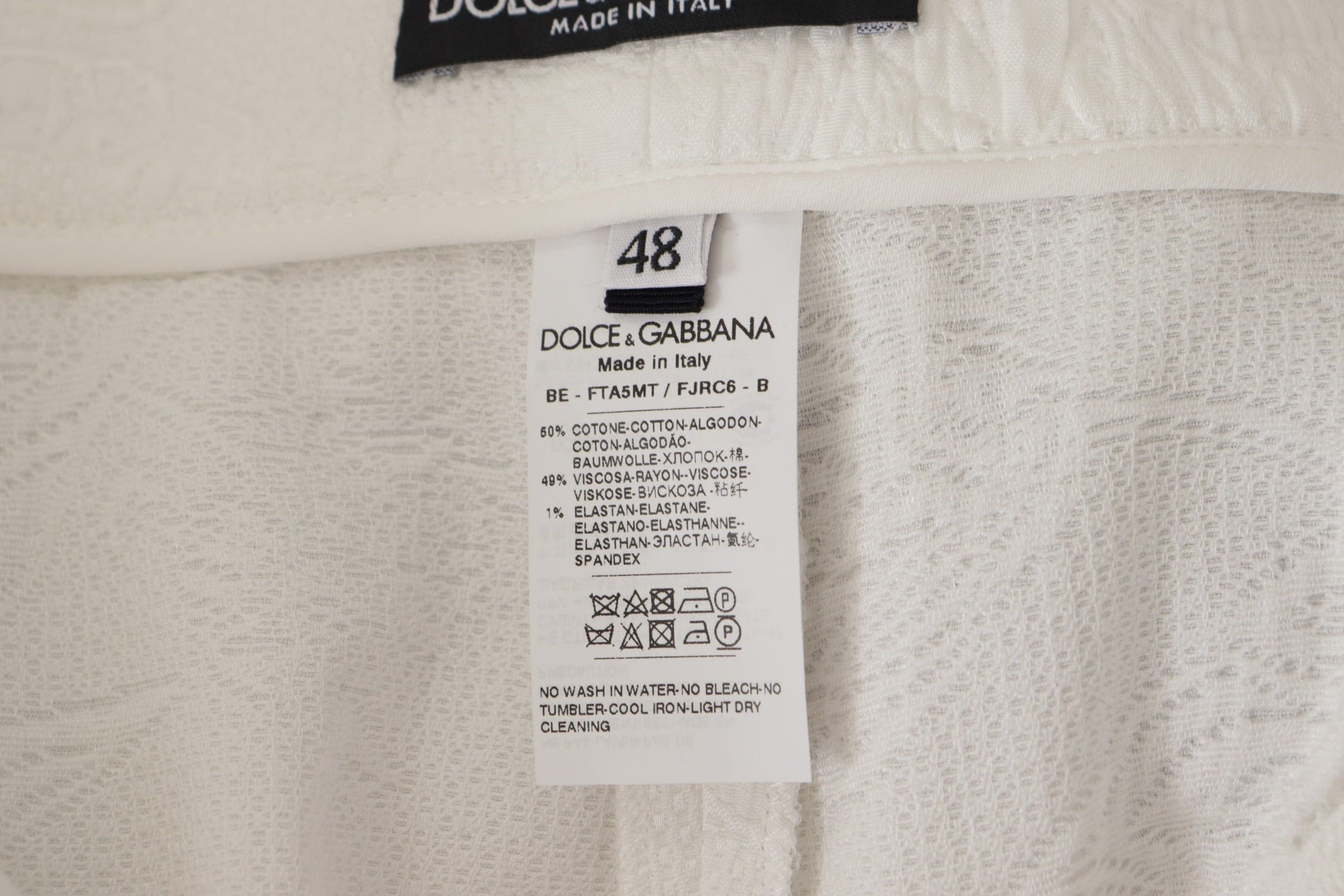 White tag on fabric