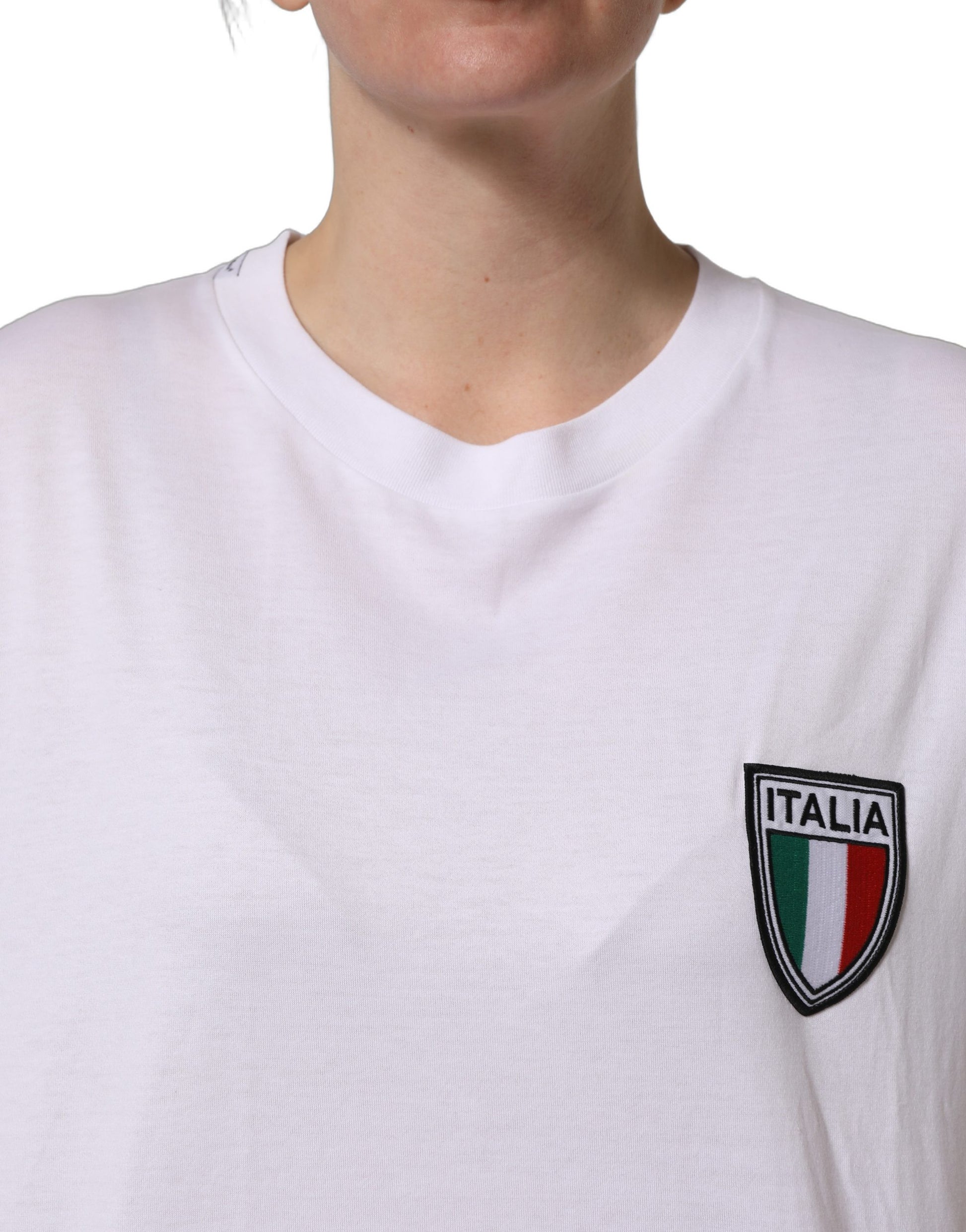 White round neck t-shirt with Italia flag patch on left chest