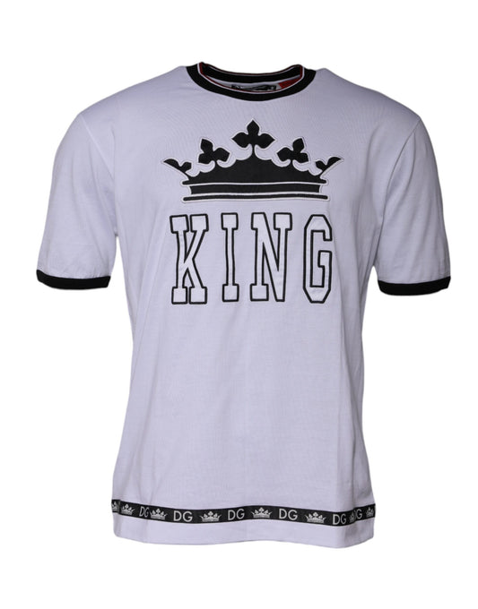 White t-shirt with black lettering reading "KING