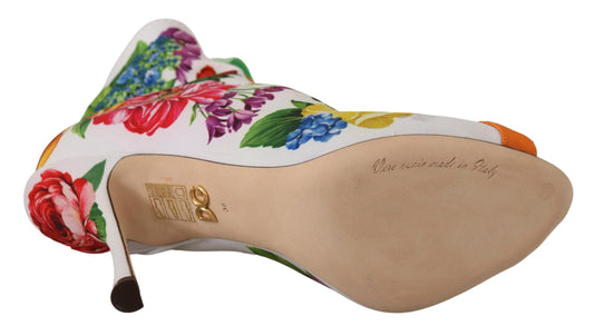 Floral print high heel shoe with a bow on top