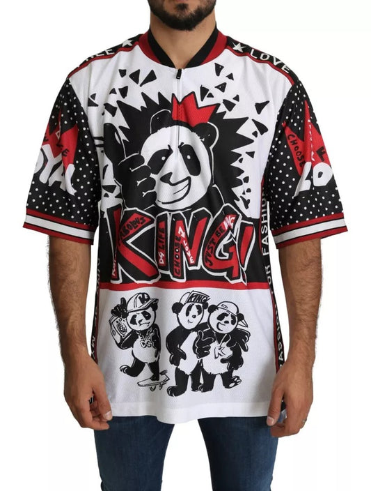 Man wearing a colorful jersey with panda designs