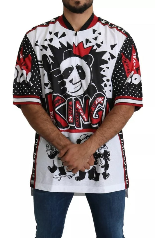 Man wearing a colorful jersey with panda design
