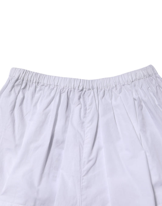 White cotton shorts with elastic waistband