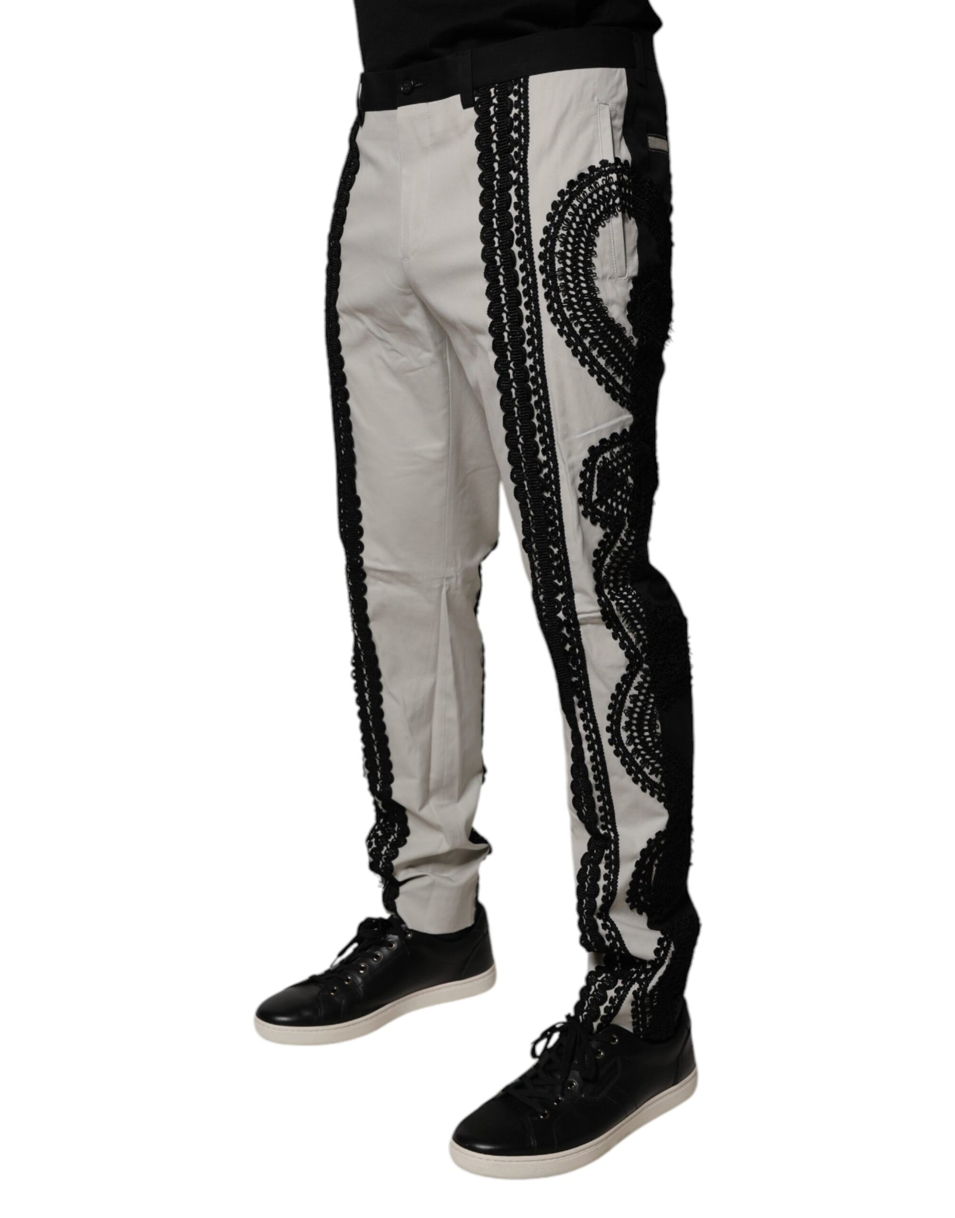 A pair of white lace trim mid waist dress formal pants
