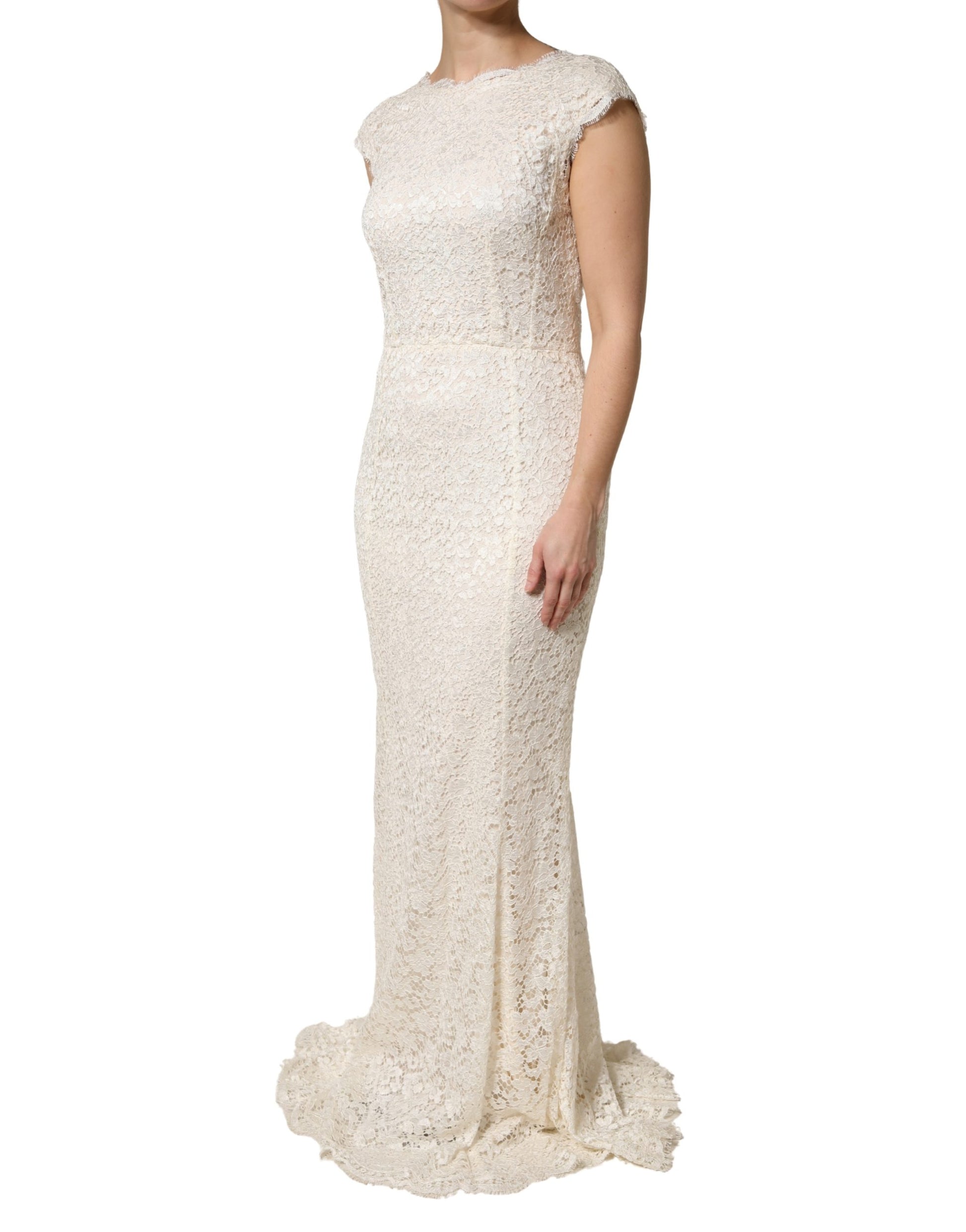 A white lace viscose sheath long gown dress from Dolce & Gabbana