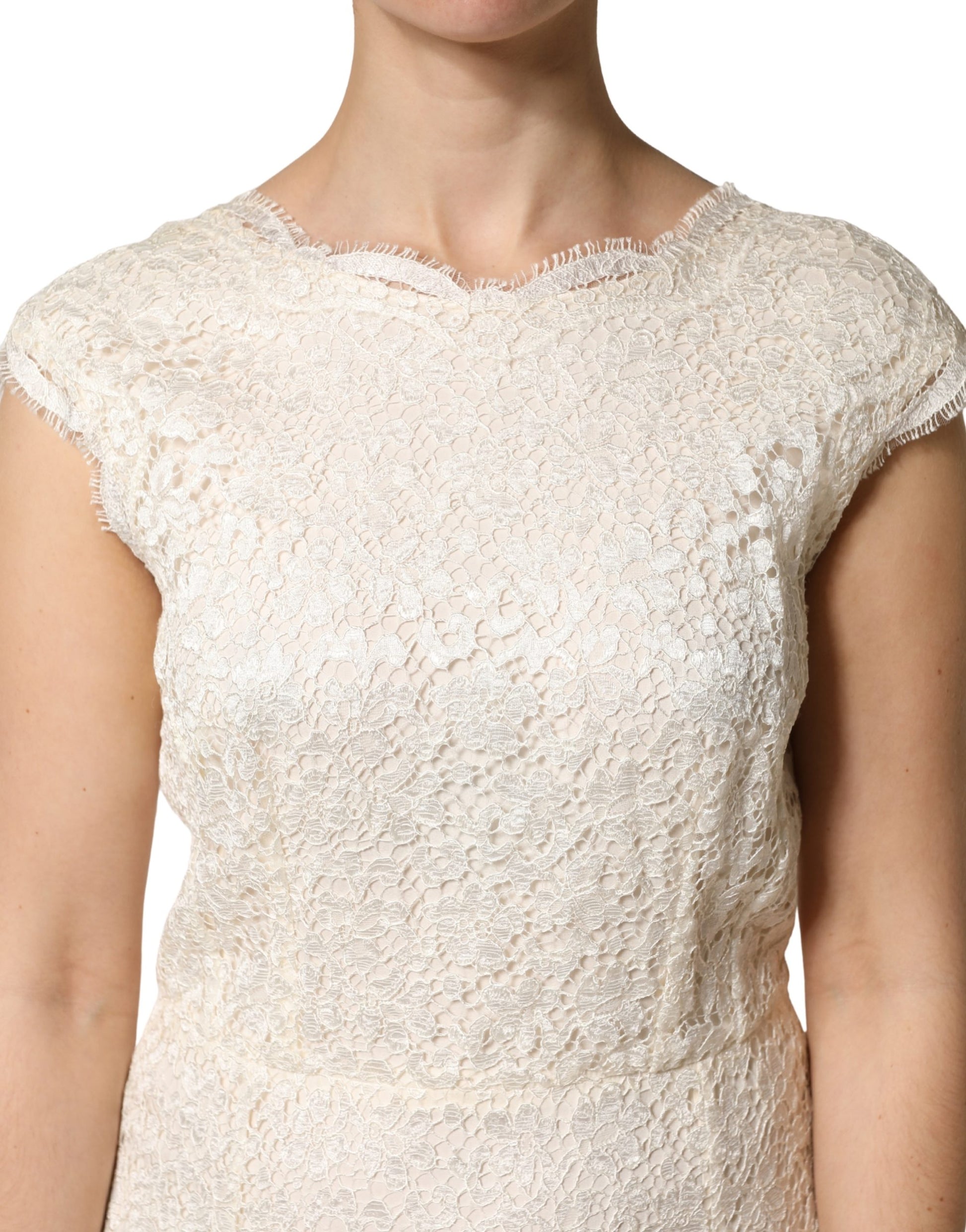 A white lace viscose sheath long gown dress with short sleeves