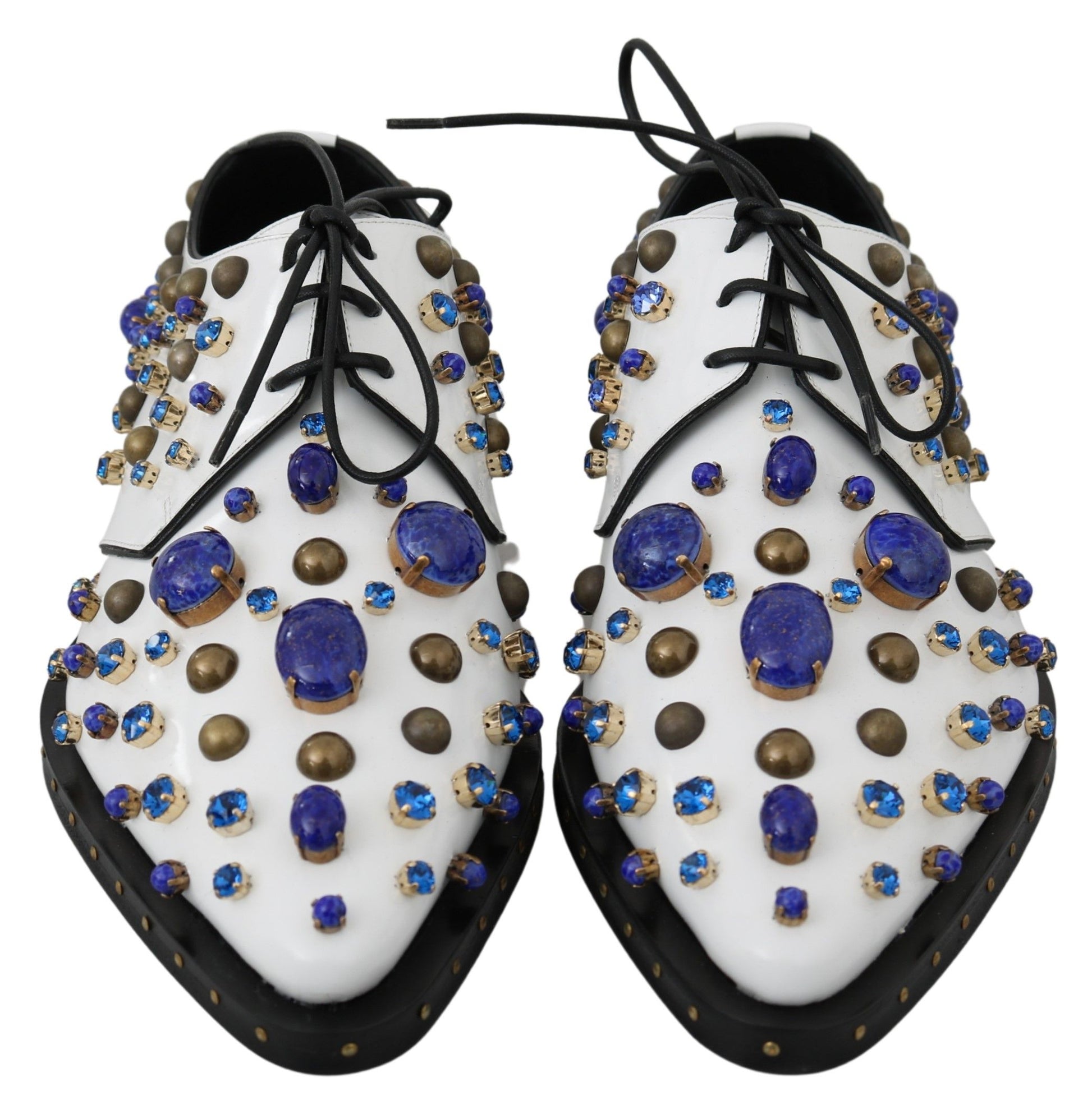 Pair of shoes with blue and gold embellishments