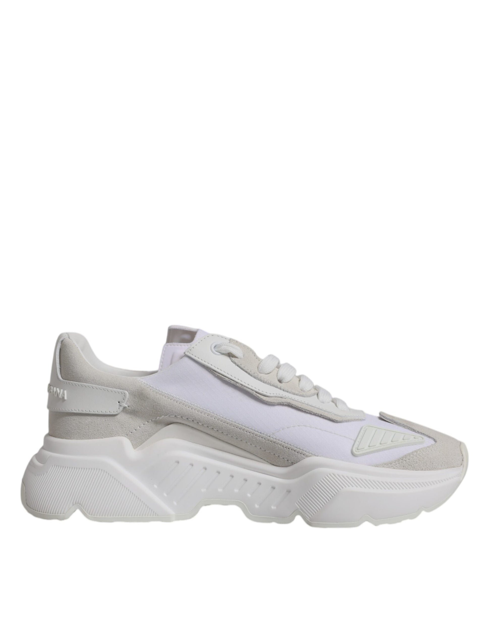 Pink and white sneakers with laces