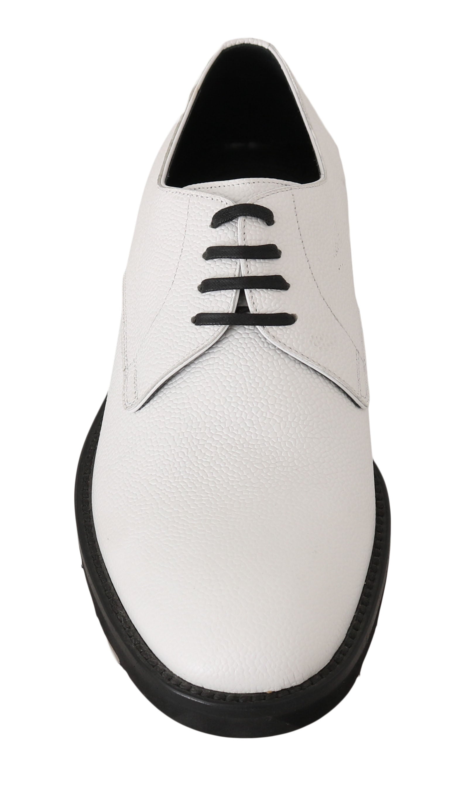 White leather dress shoe with laces and a small heel