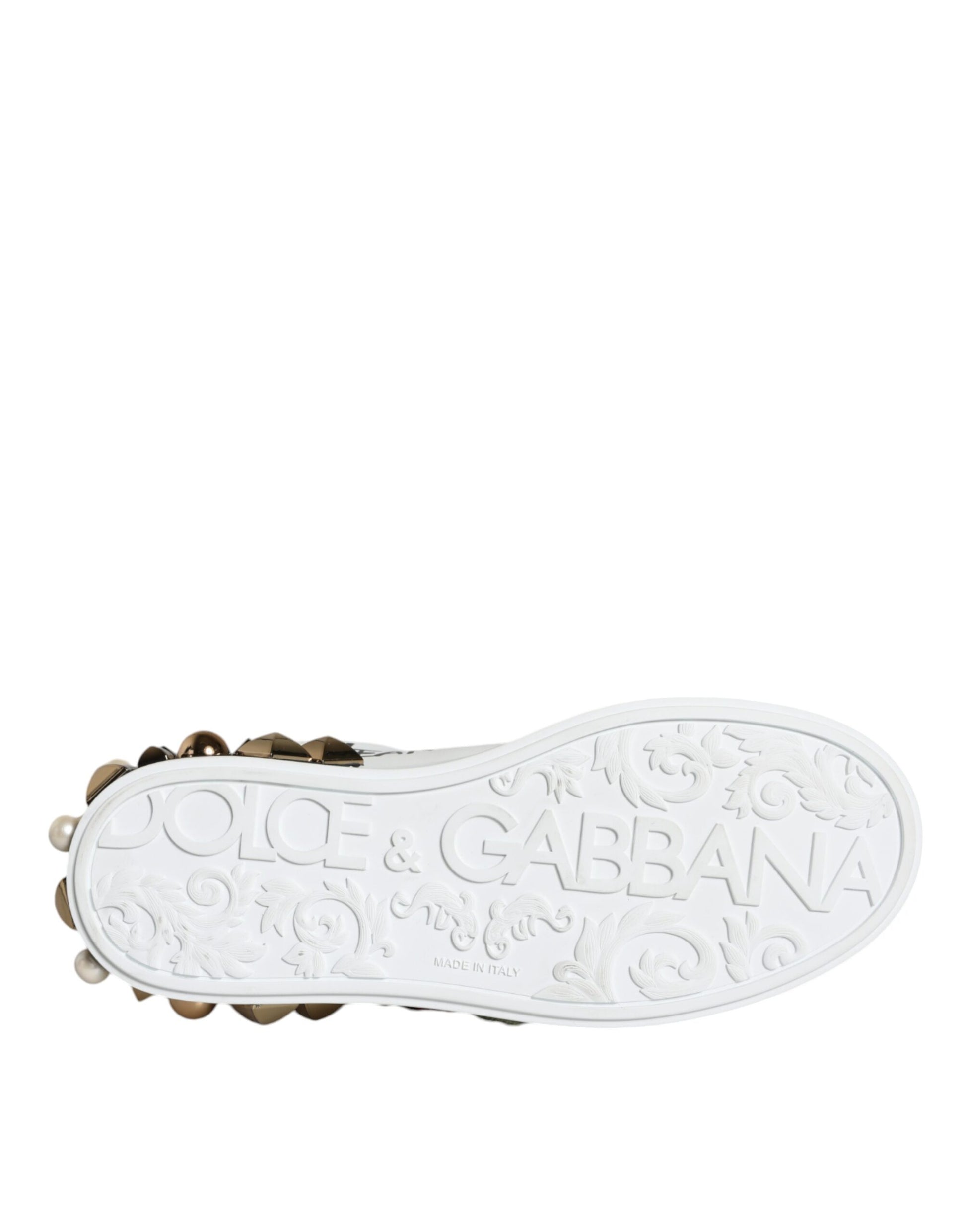 White shoe with embossed logo and design elements