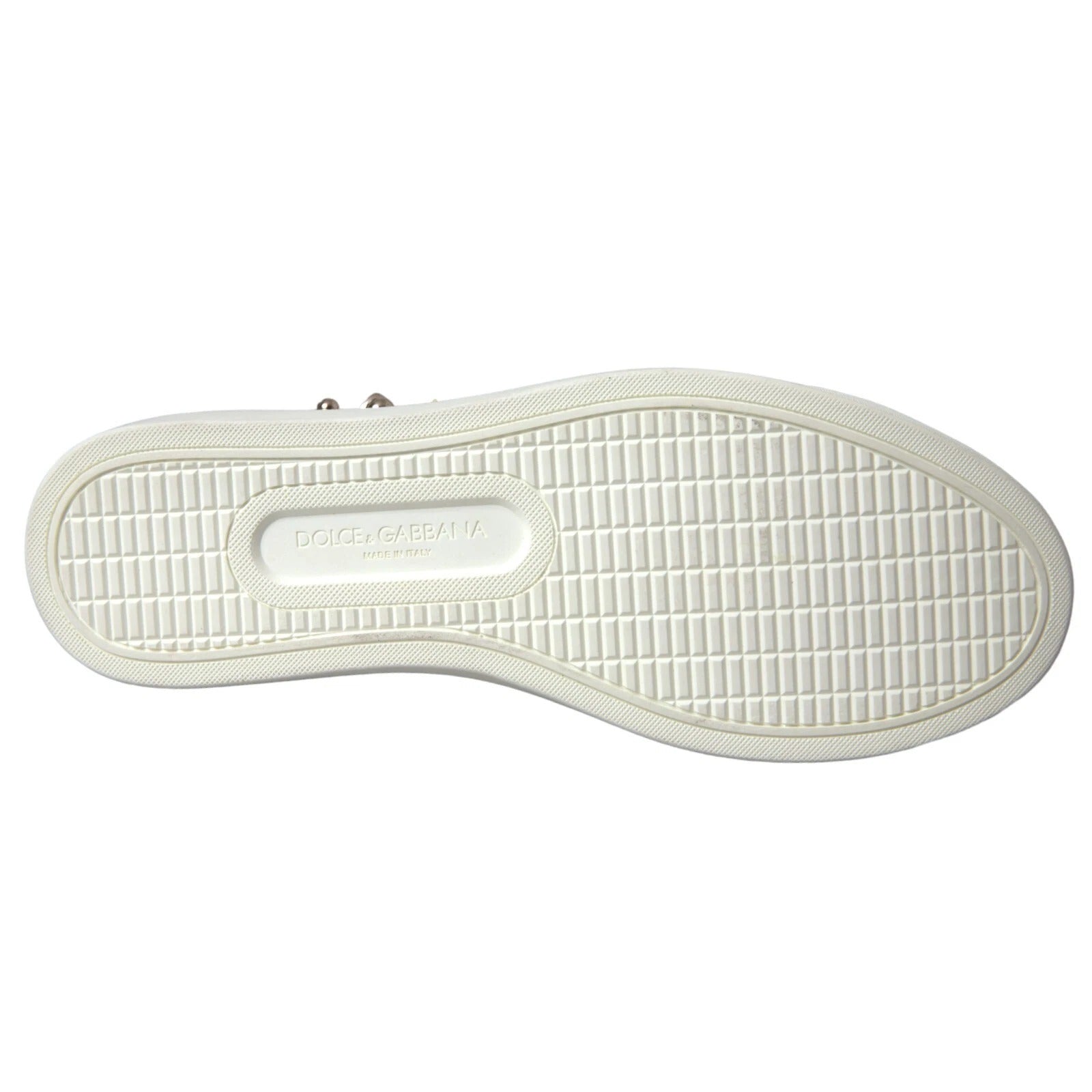 White shoe sole with logo on bottom