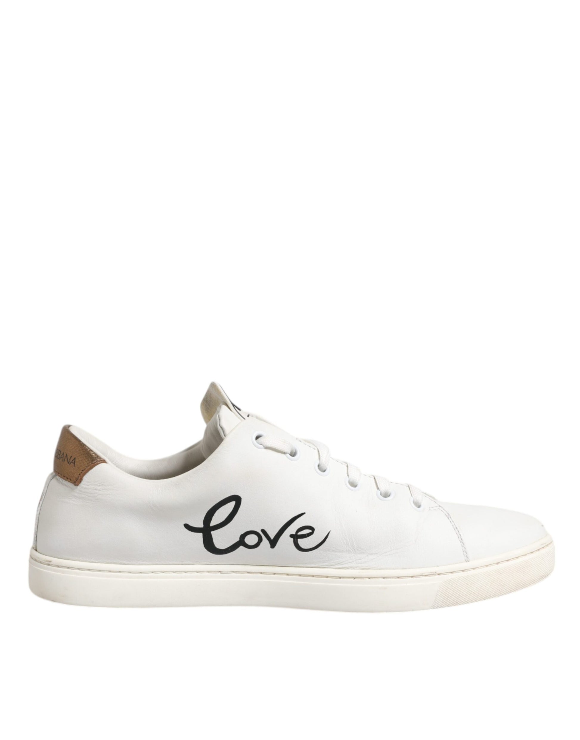 White sneaker with "Love" written on side