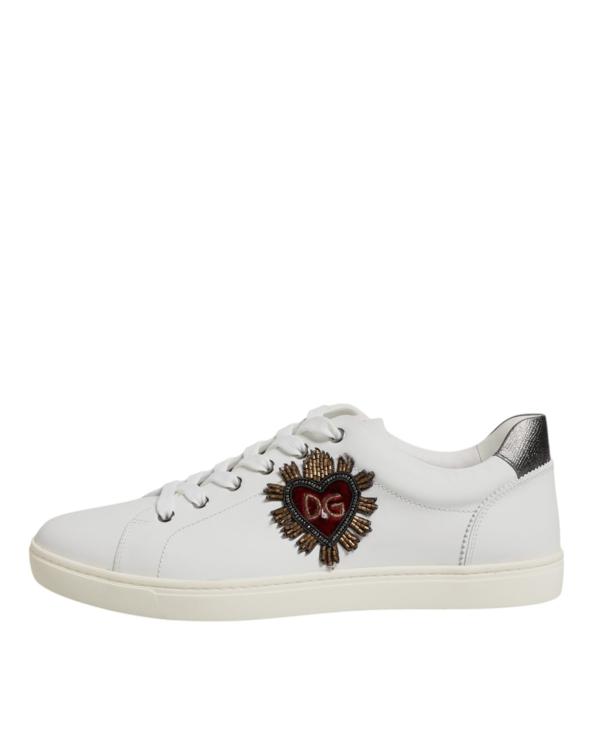 White sneaker with embroidered heart on side