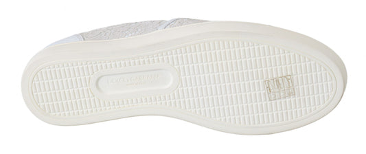 White sneaker with a patterned sole and laces
