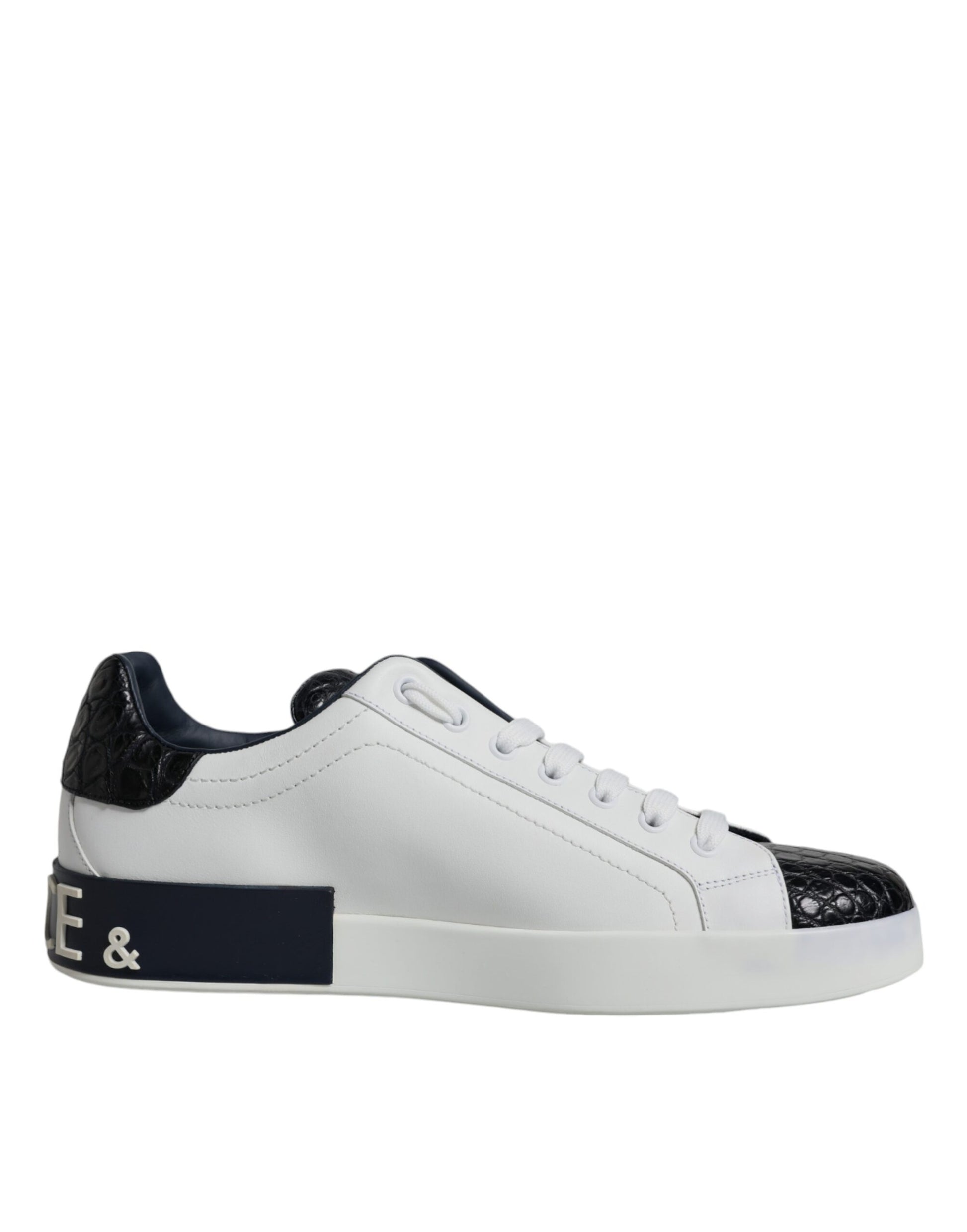 White sneaker with black laces and a logo on the side
