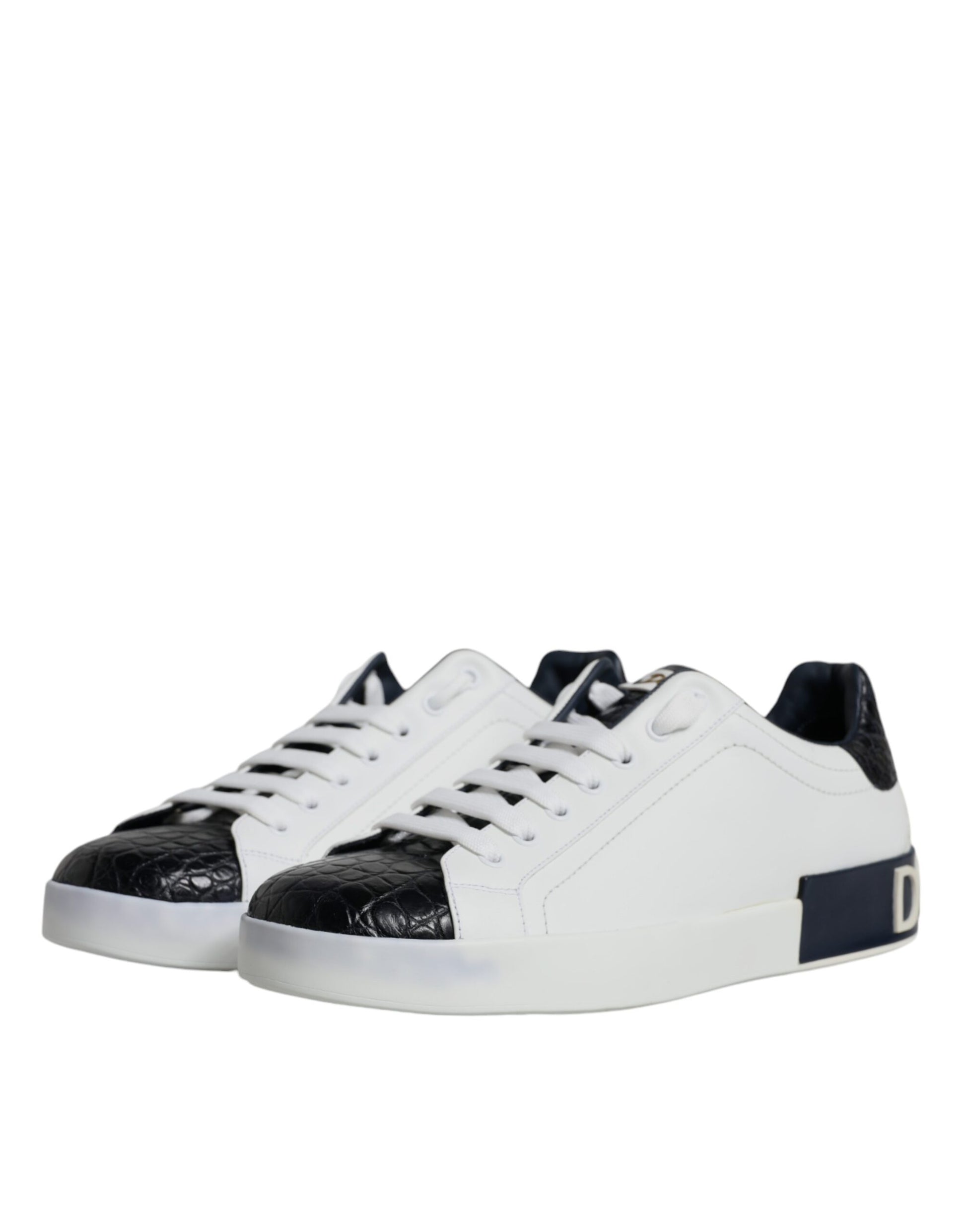 White sneakers with black laces and a black stripe on the side