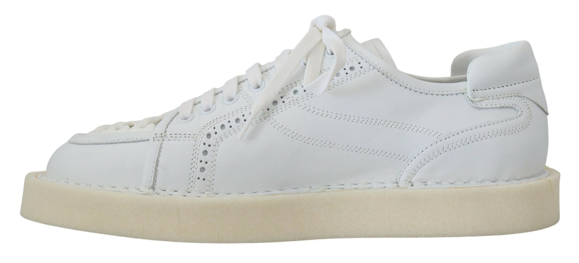 White sneakers with tan soles and laces