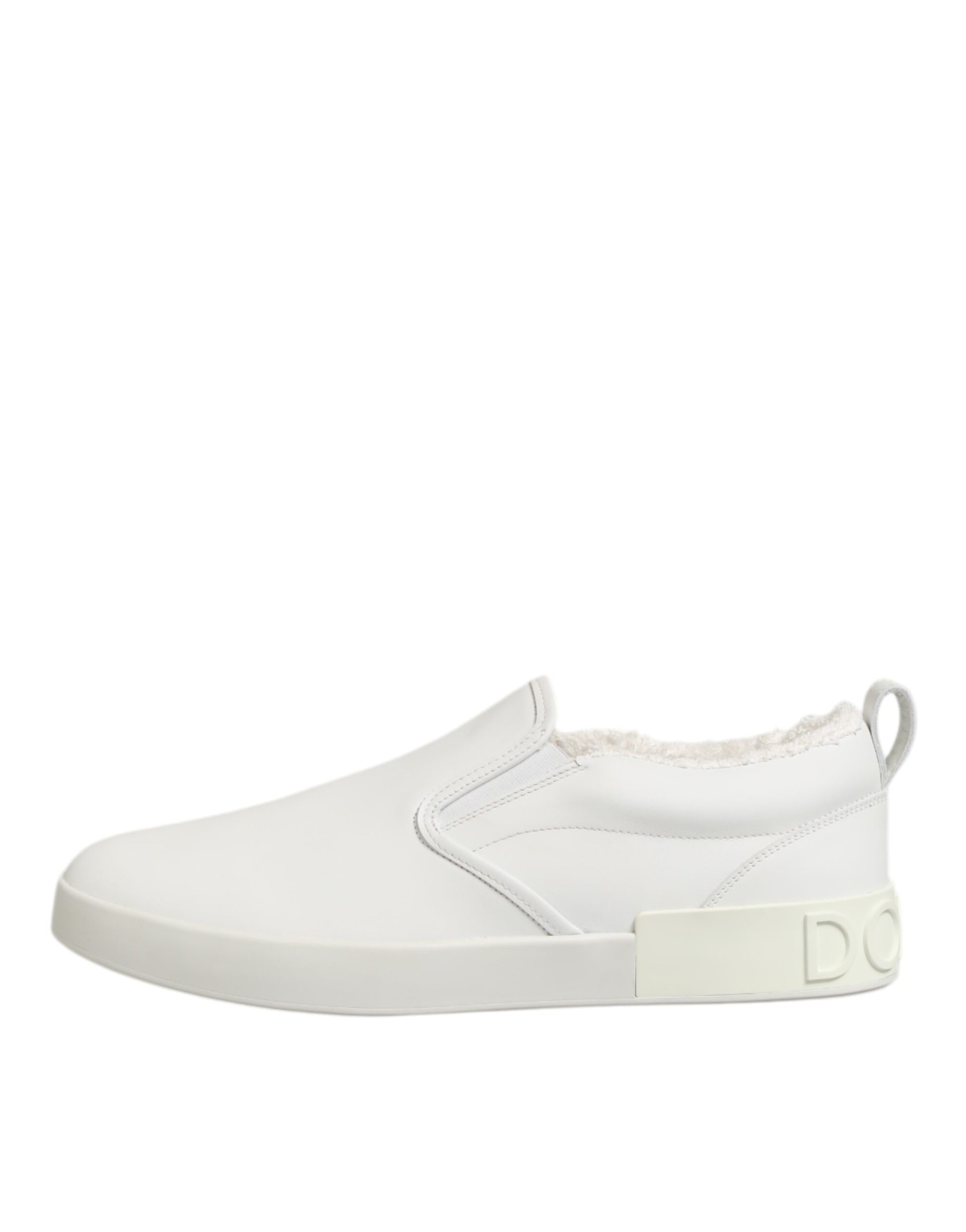 White leather low top slip on shoes with silver buckle and logo detail
