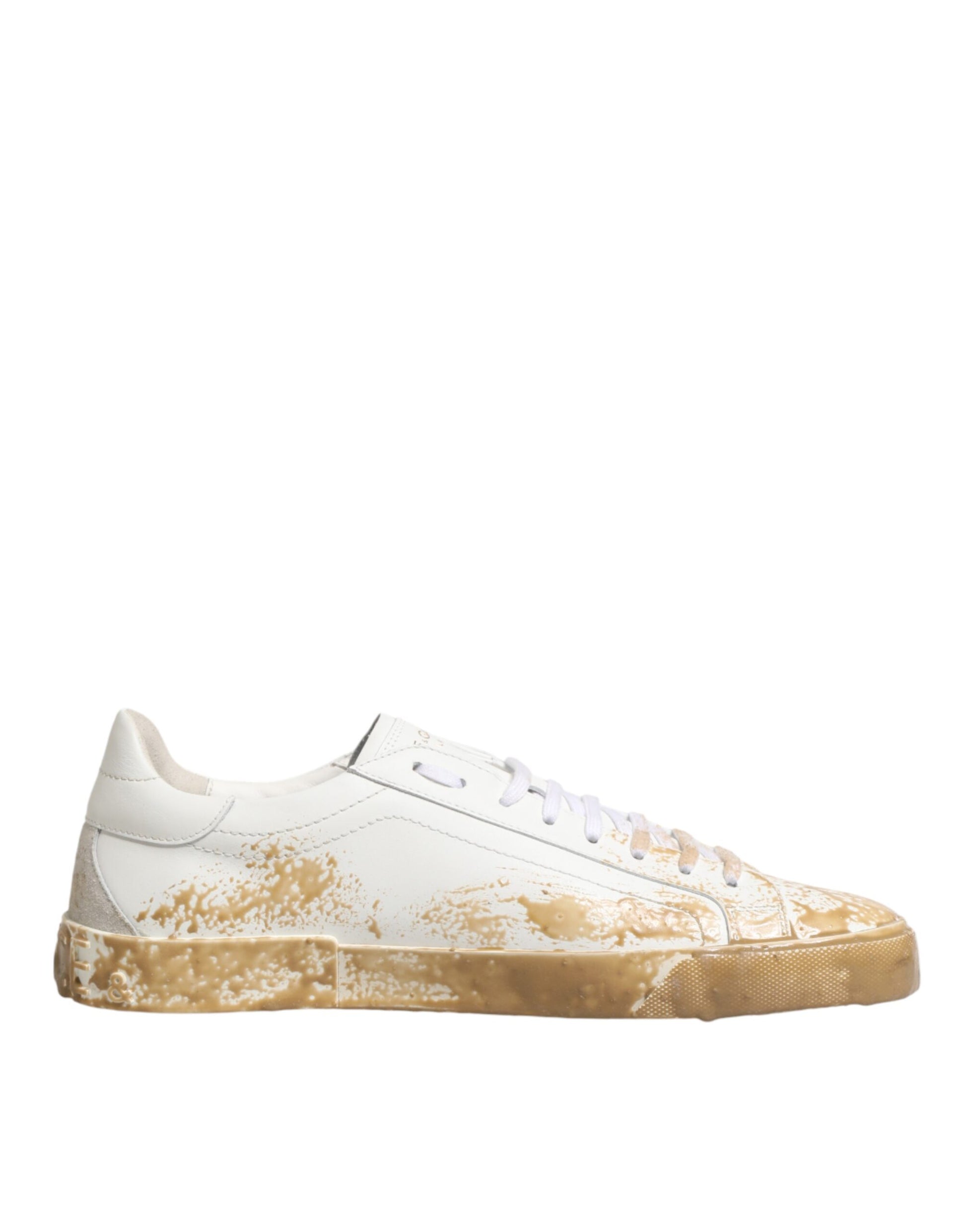 White sneaker with yellow bottoms