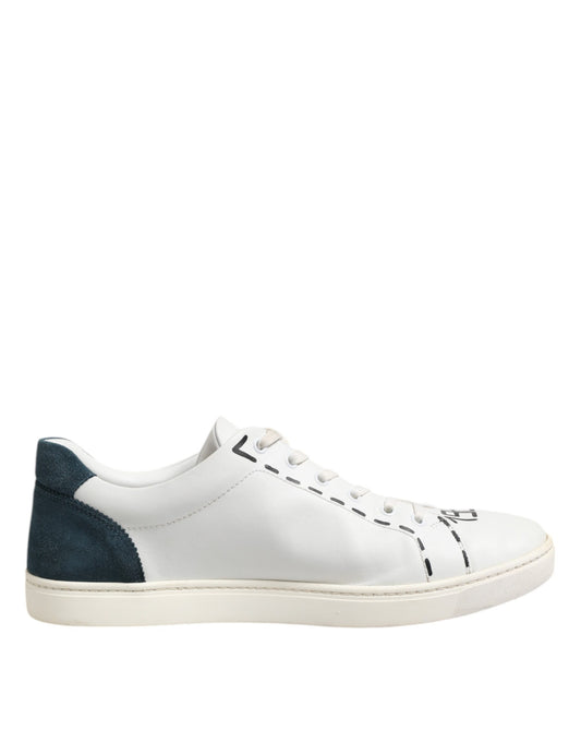 White sneaker with blue accents
