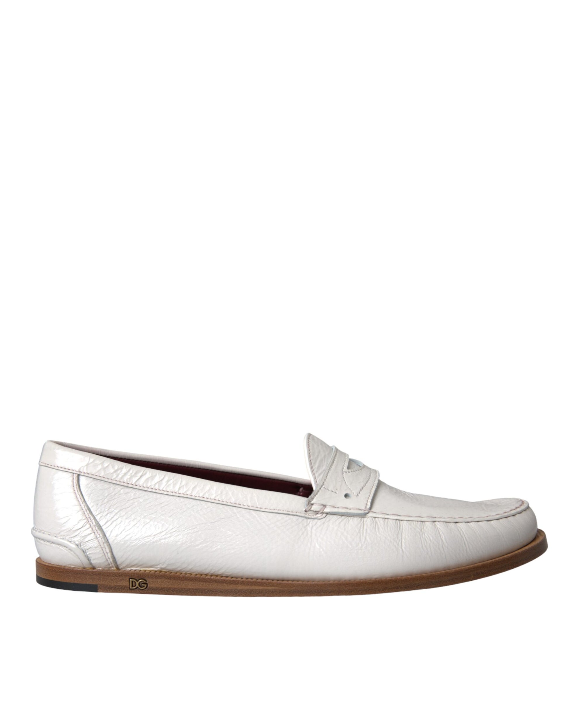 White loafer shoe with brown sole